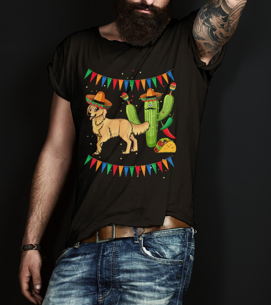 Sombrero Golden Retriever Dog Cactus Taco Fiesta Mexico Iconic T-Shirt