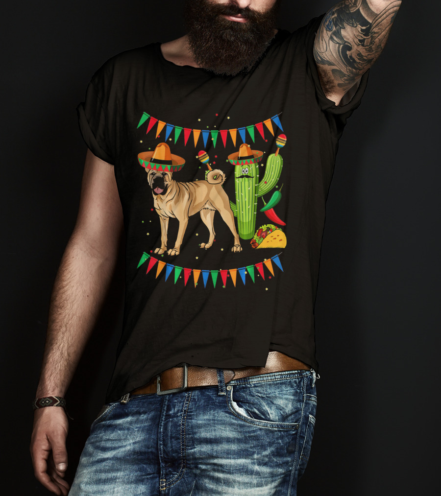 Sombrero Chinese Shar Pei Dog Mexico Cactus Fiesta Taco T-Shirt