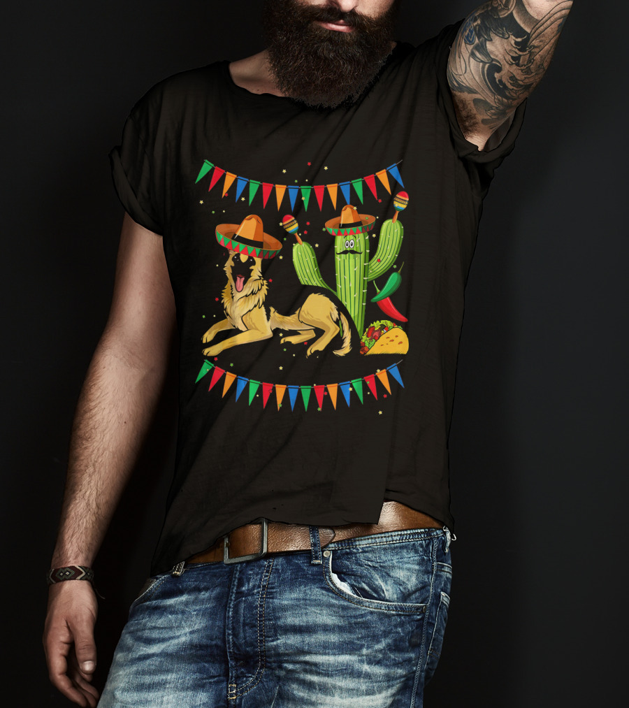 Sombrero German Shepherd Dog Mexico Cactus Sombreros Taco Fiesta Banners T-Shirt