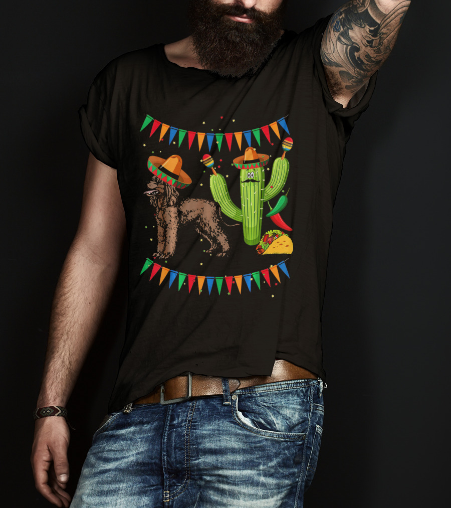 Sombrero Irish Water Spaniel With Fiesta Cactus And Taco Celebration Mexico T-Shirt