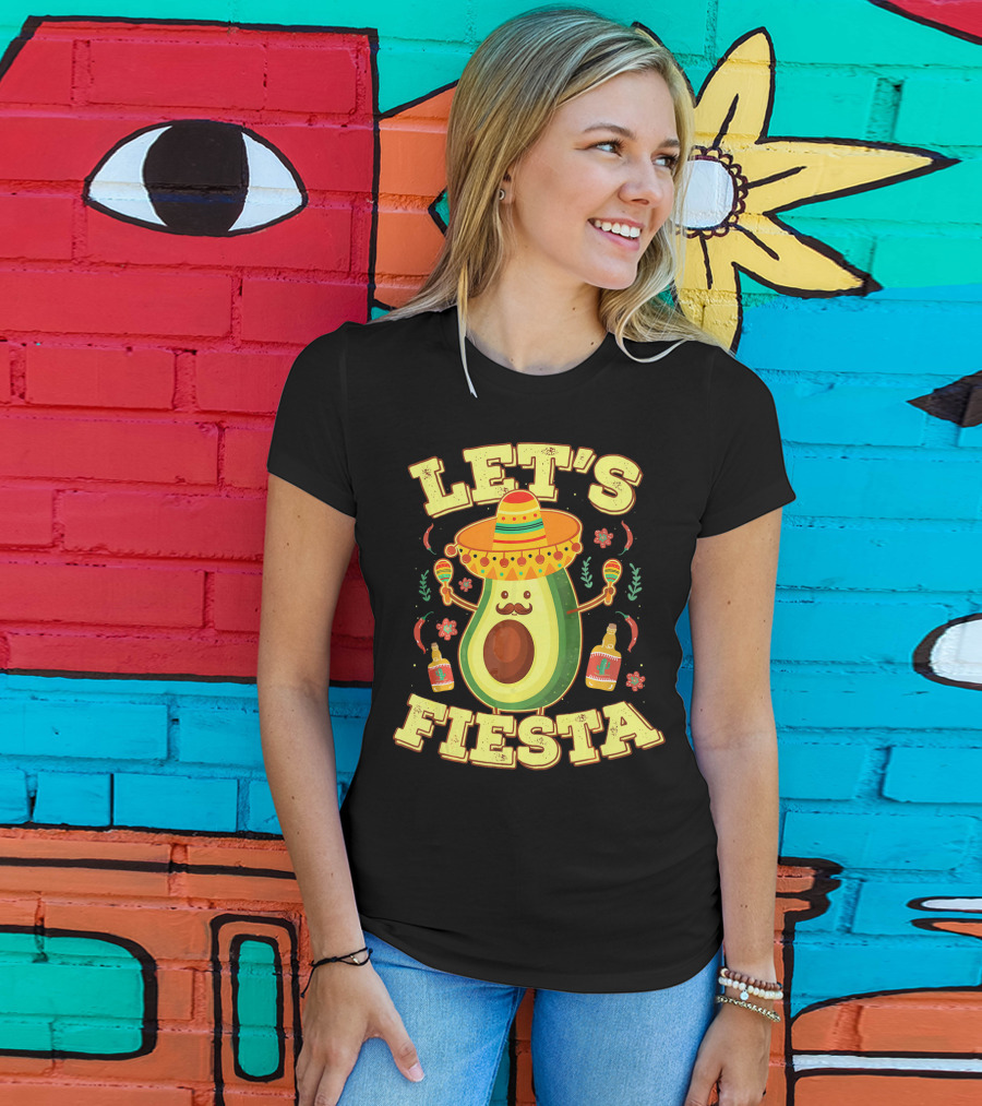 Let's Fiesta Avocado Sombrero Maracas Cinco De Mayo T-Shirt