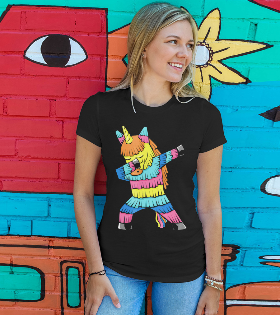 Cinco De Mayo Unicorn Dabbing Colorful Pinata Fun T-Shirt