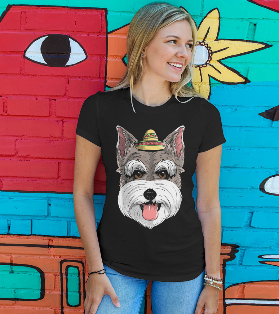 Schnauzer Dog Wearing Sombrero For Cinco De Mayo Fiesta T-Shirt