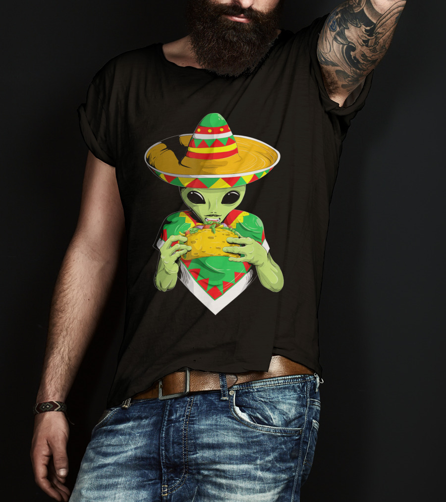 Cinco De Mayo Sombrero Alien Eating Taco T-Shirt