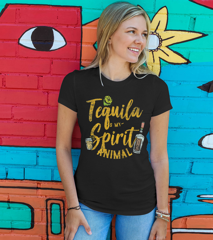 Tequila Is My Spirit Animal Lime Glass Bottle T-Shirt