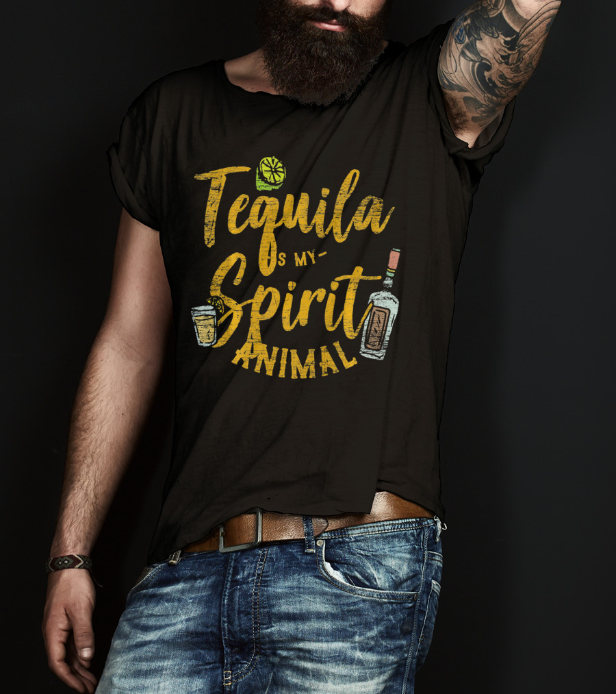 Tequila Is My Spirit Animal Lime Glass Bottle T-Shirt