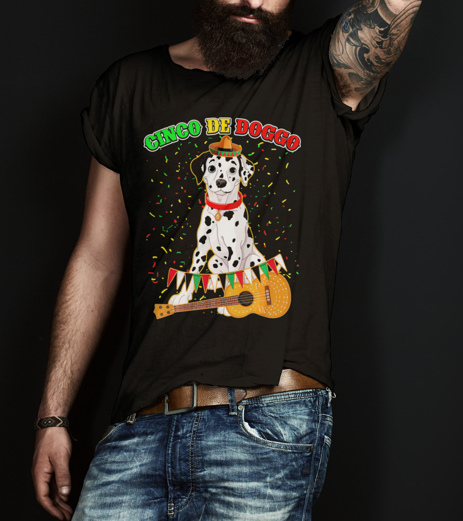 Cinco De Doggo Dalmatian Sombrero Guitar Confetti T-Shirt