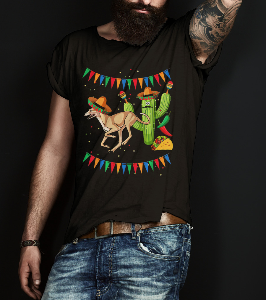 Sombrero Greyhound Dog Mexico Cinco De Mayo Cactus Taco Fiesta T-Shirt