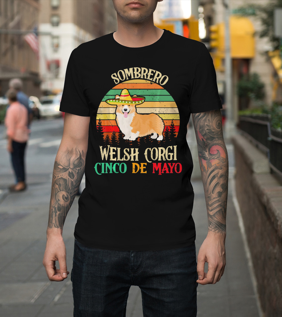 Sombrero Welsh Corgi Cinco de Mayo Vintage Sunset T-Shirt