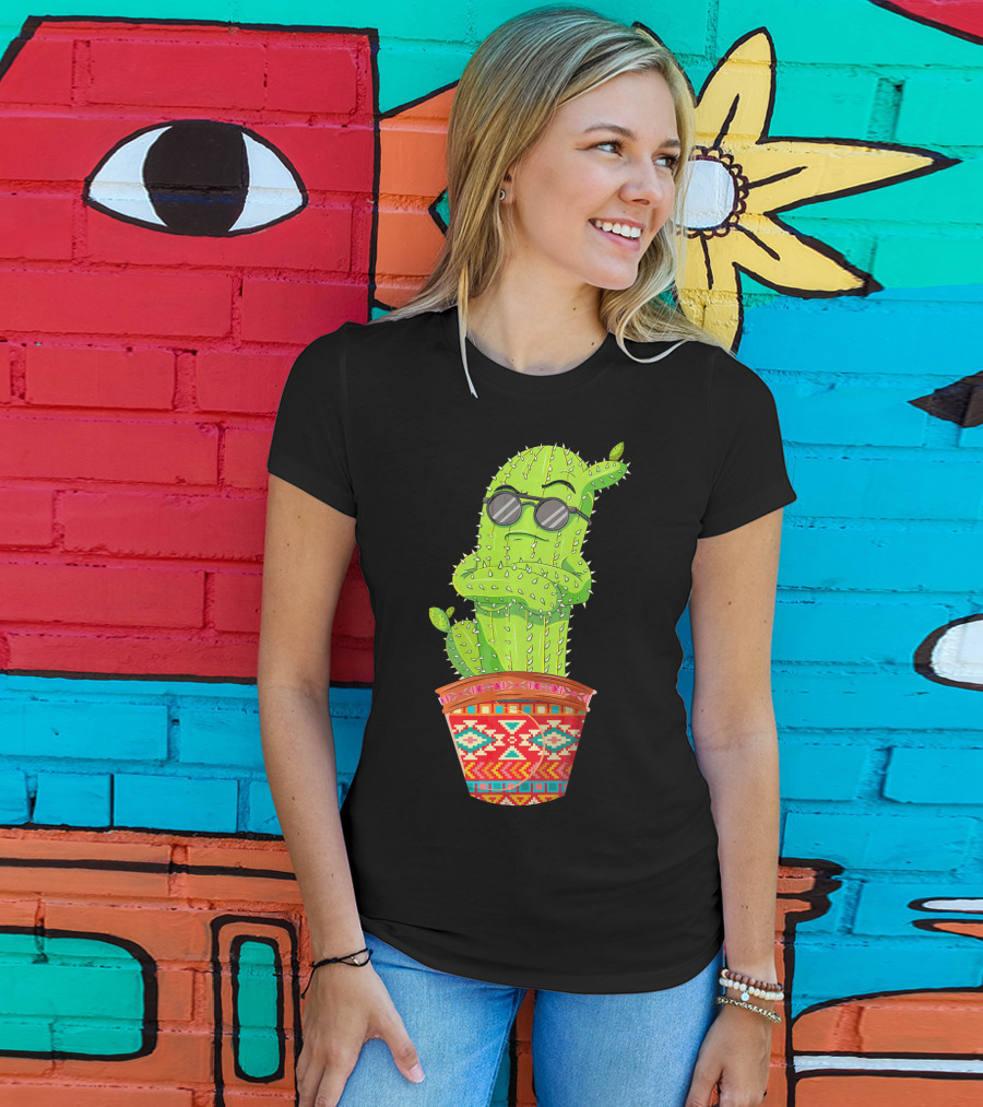 Cinco De Mayo Cool Cactus With Sunglasses In Mexican Pot T-Shirt