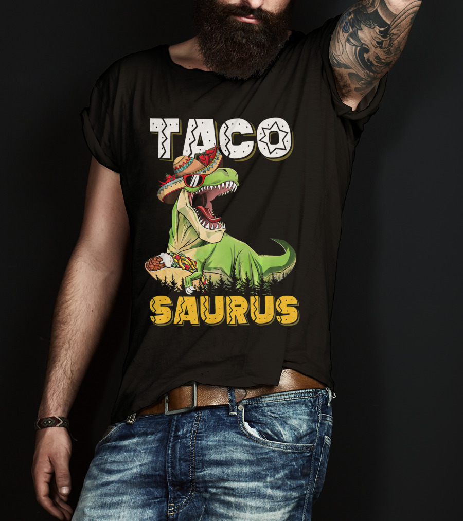 Taco Tacosaurus Cinco Dinosaur In Sombrero With Taco T-Shirt