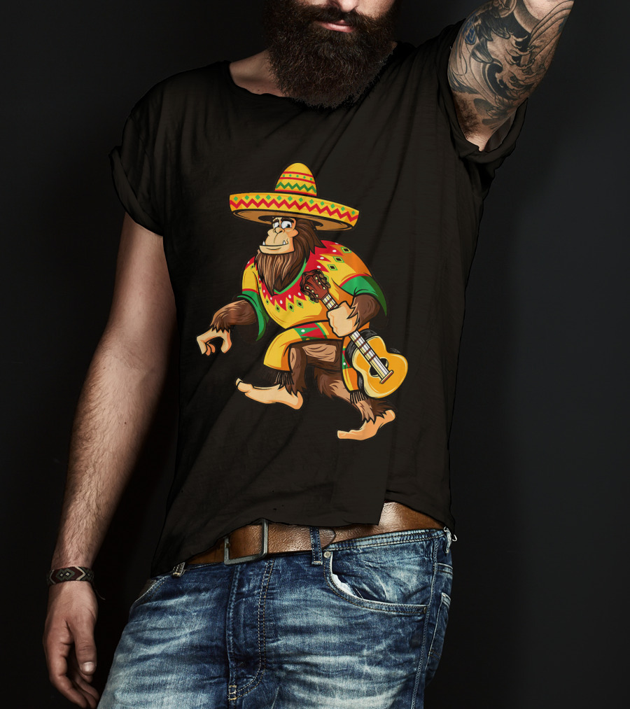 Funny Bigfoot El Squatcho Cinco De Mayo Sombrero Guitar T-Shirt