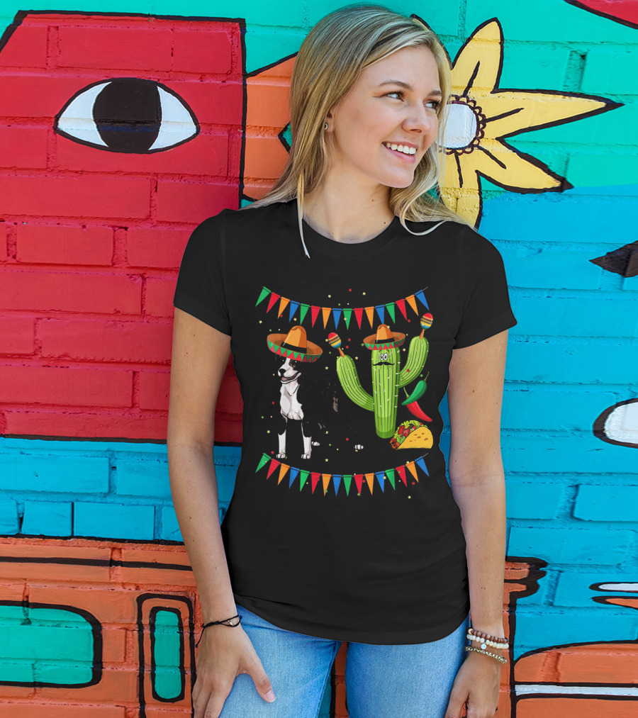 Sombrero American Pit Bull Terrier With Cactus And Taco Fiesta Elements T-Shirt