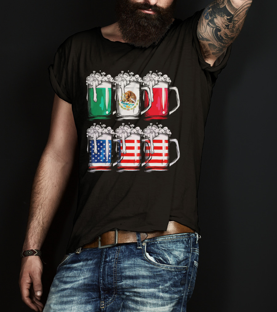 Cinco De Mayo Beer Mexican American Flag Mugs T-Shirt
