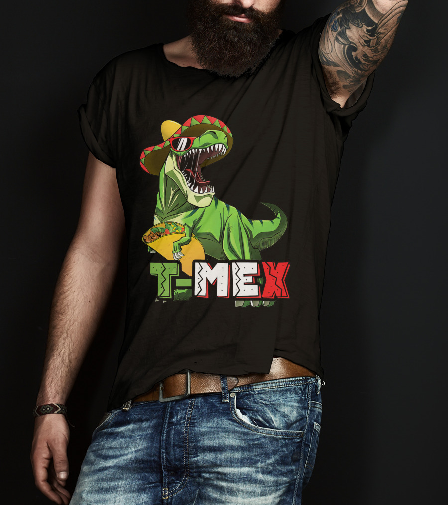 T-Mex Dinosaur Taco Holding Sombrero Sunglasses Kids Taco Tuesday Cinco T-Shirt