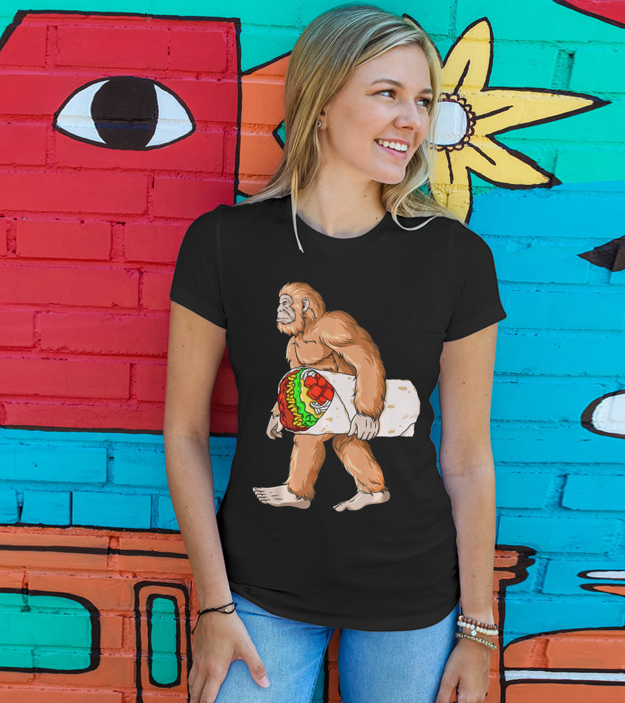 Bigfoot Carrying Burrito Sasquatch Cinco De Mayo T-Shirt