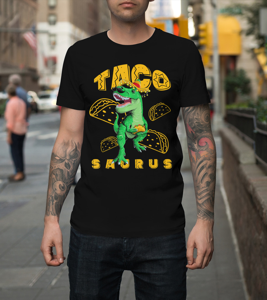 Cinco De Mayo Taco Saurus Dinosaur With Sombrero And Tacos T-Shirt