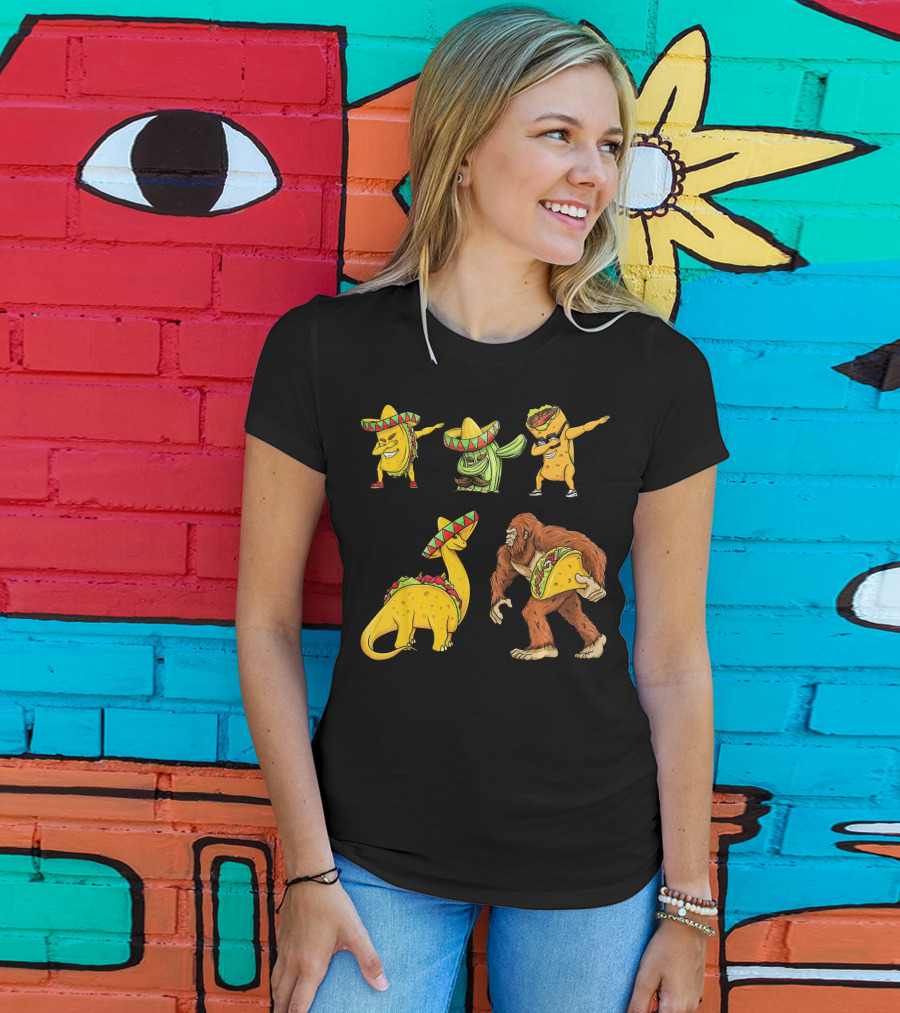 Cinco De Mayo Taco Cactus Burrito Dinosaur Sombrero Bigfoot T-Shirt