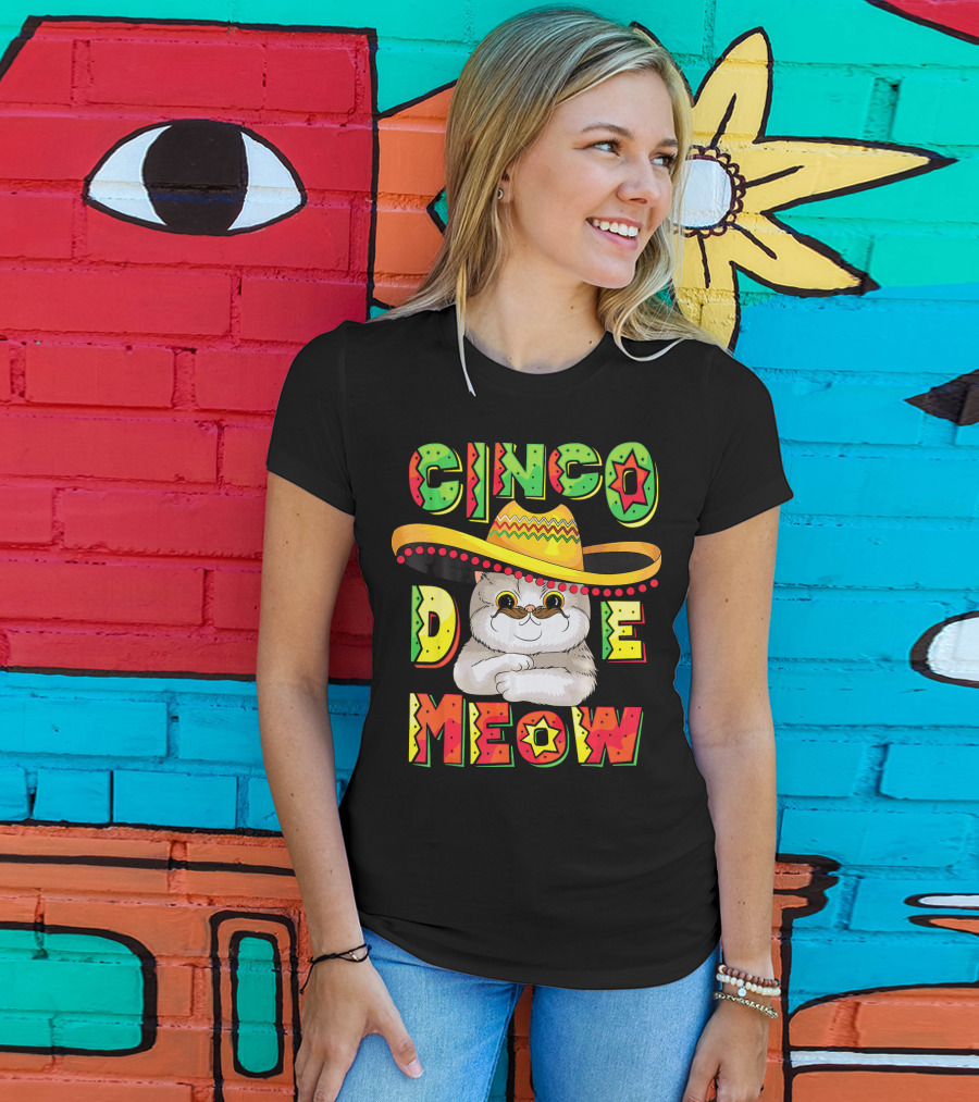 Cinco De Meow Funny Cat With Sombrero Celebrating Mayo T-Shirt