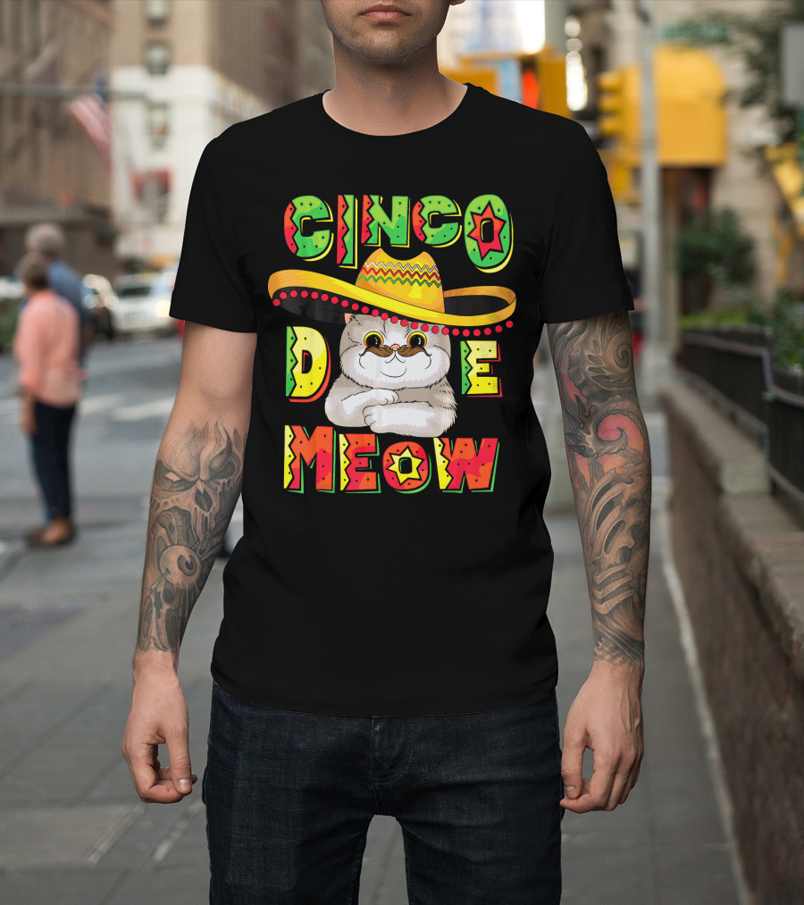 Cinco De Meow Funny Cat With Sombrero Celebrating Mayo T-Shirt