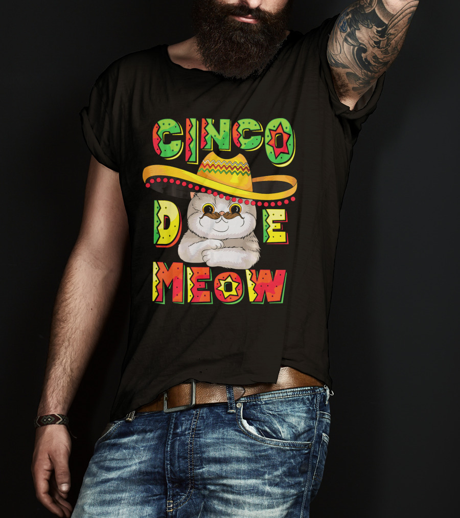 Cinco De Meow Funny Cat With Sombrero Celebrating Mayo T-Shirt