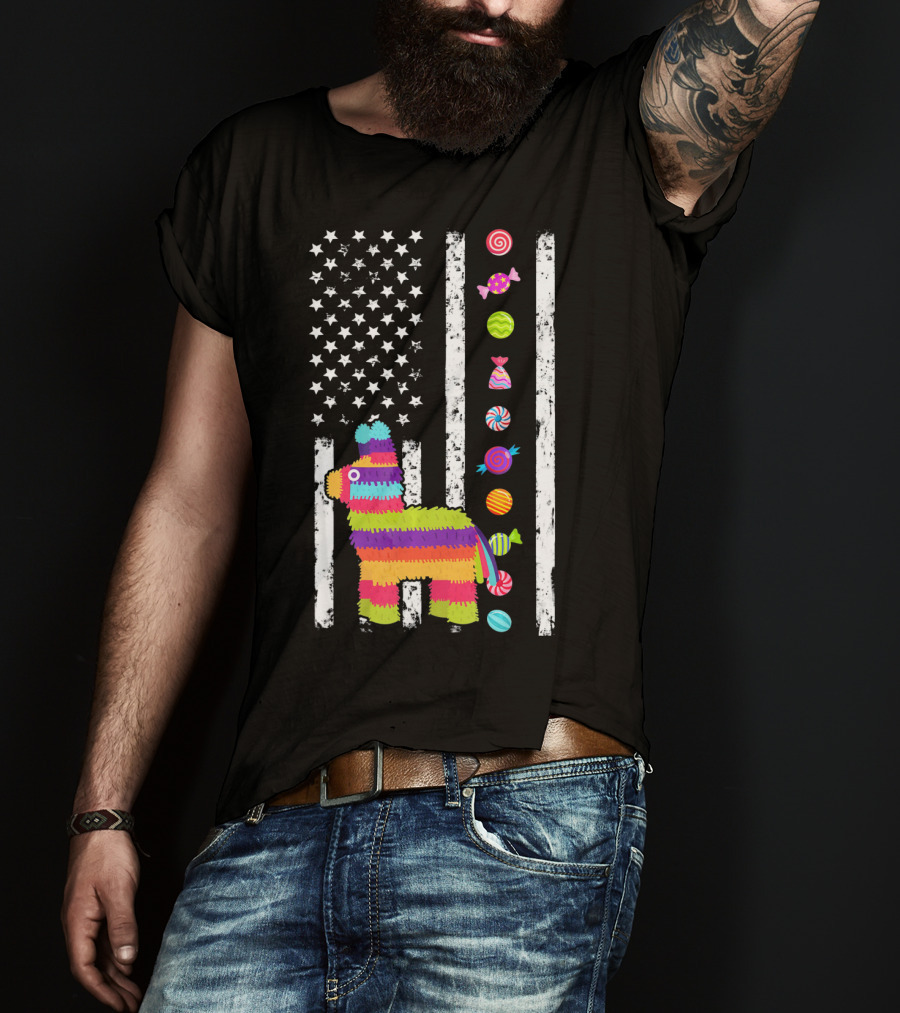 Cinco De Mayo Tacosaurus Piñata Candy Stars Stripes T-Shirt