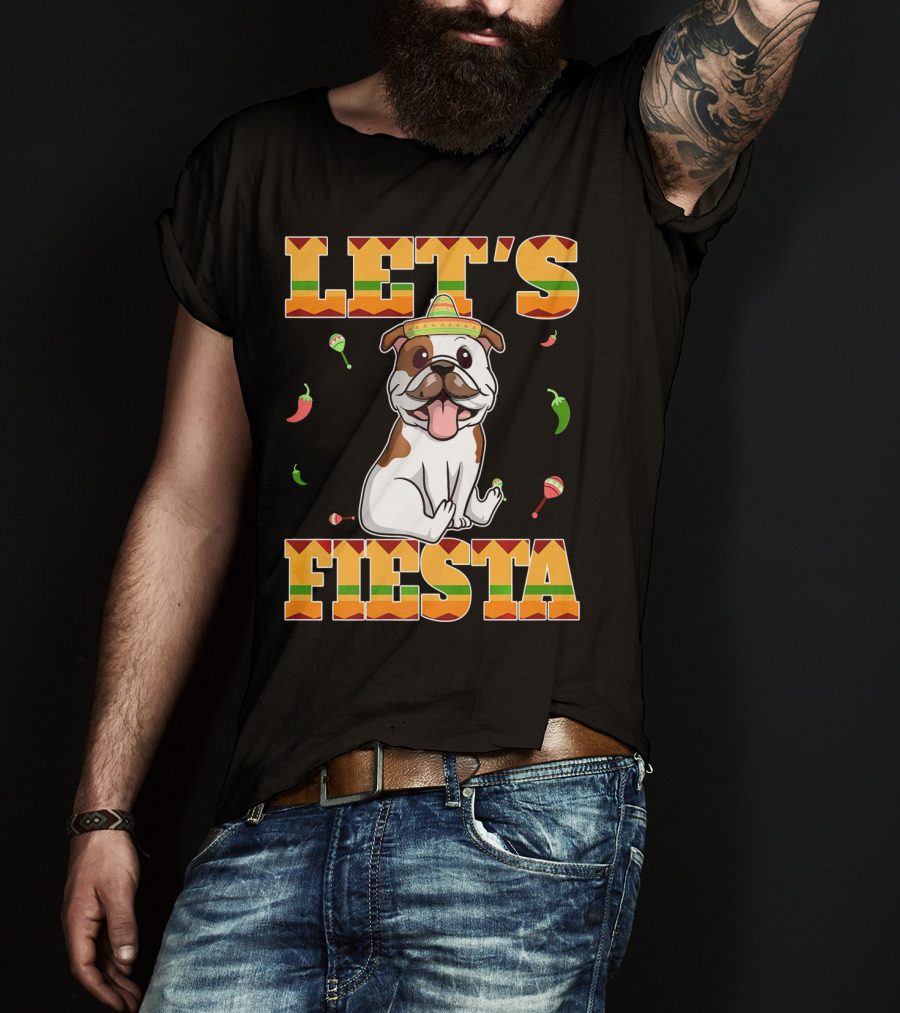 Let's Fiesta Bulldog Cinco De Mayo Sombrero Peppers T-Shirt