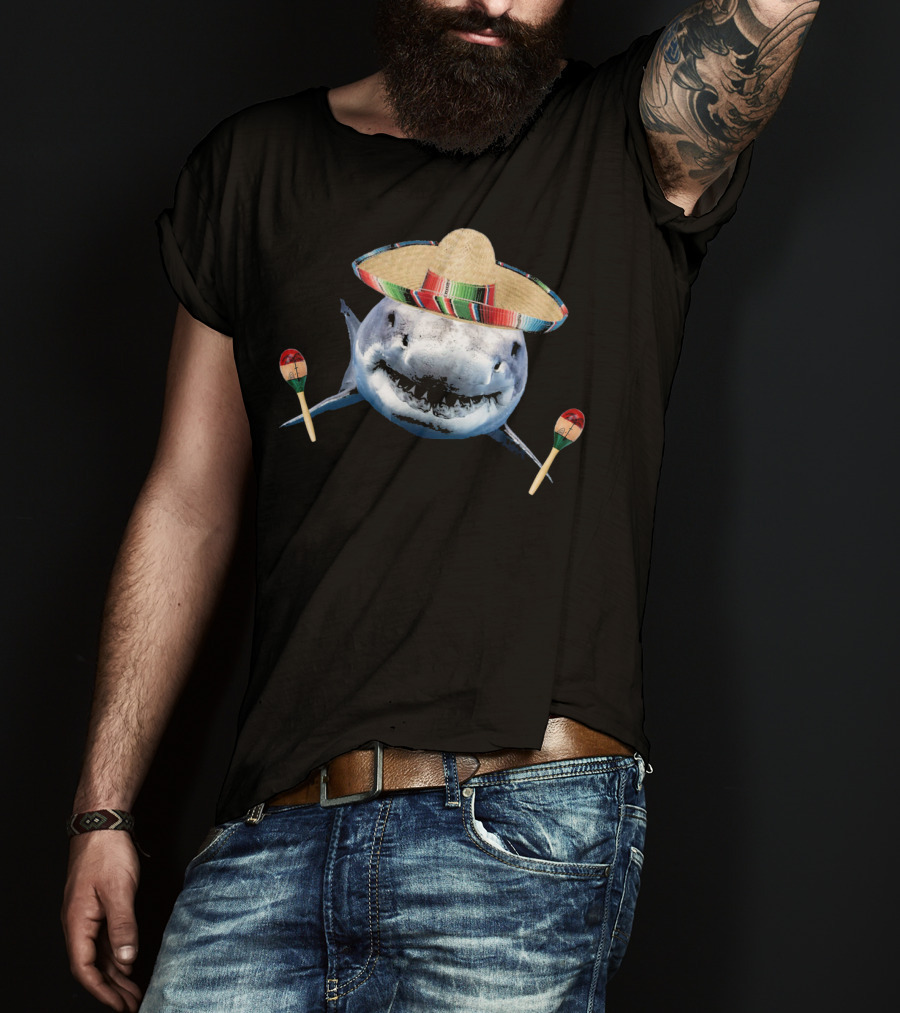 Cinco De Mayo Shark With Sombrero And Maracas T-Shirt