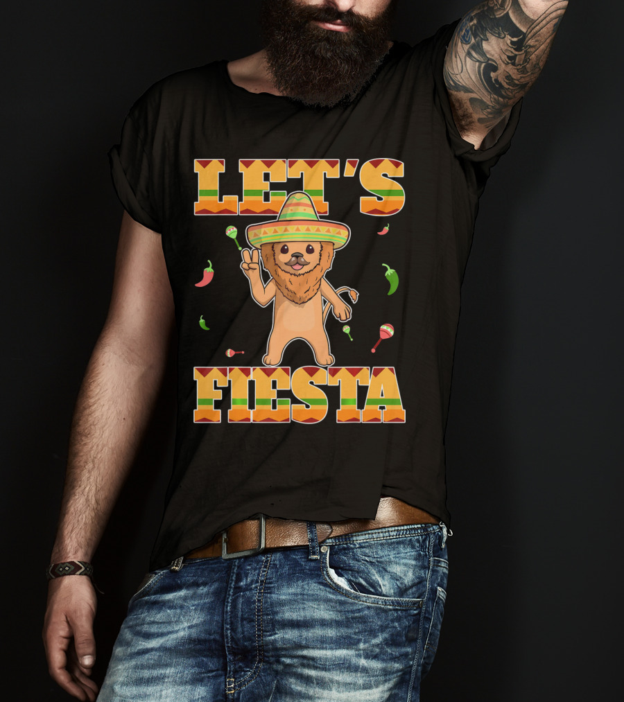 Let's Fiesta Lion Sombrero Peppers Maracas Mexican Cinco De Mayo T-Shirt