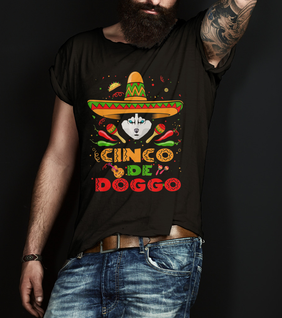 Cinco De Doggo Siberian Husky Sombrero Celebration Fiesta Elements T-Shirt