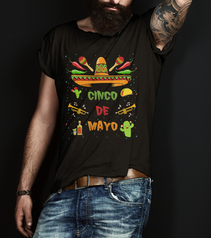 Cinco De Mayo Sombrero Maracas Taco Fiesta T-Shirt