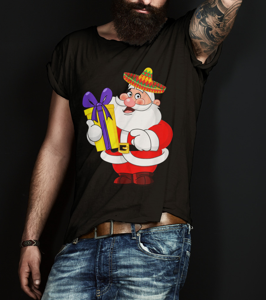 Cinco De Mayo Funny Sombrero Mexican Santa With Gift T-Shirt