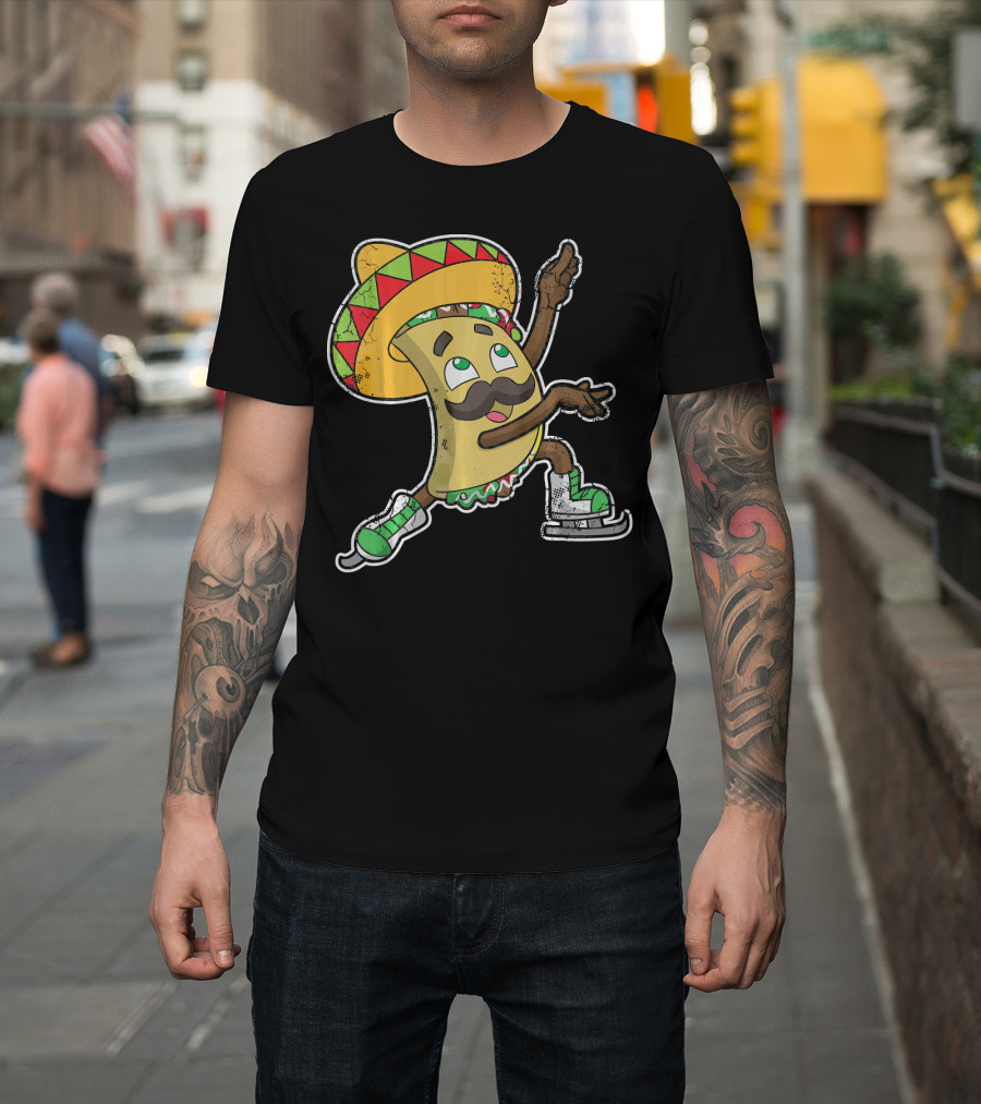 Taco Ice Skating Sombrero Cinco De Mayo T-Shirt