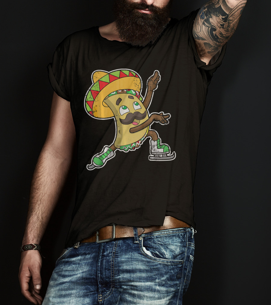 Taco Ice Skating Sombrero Cinco De Mayo T-Shirt