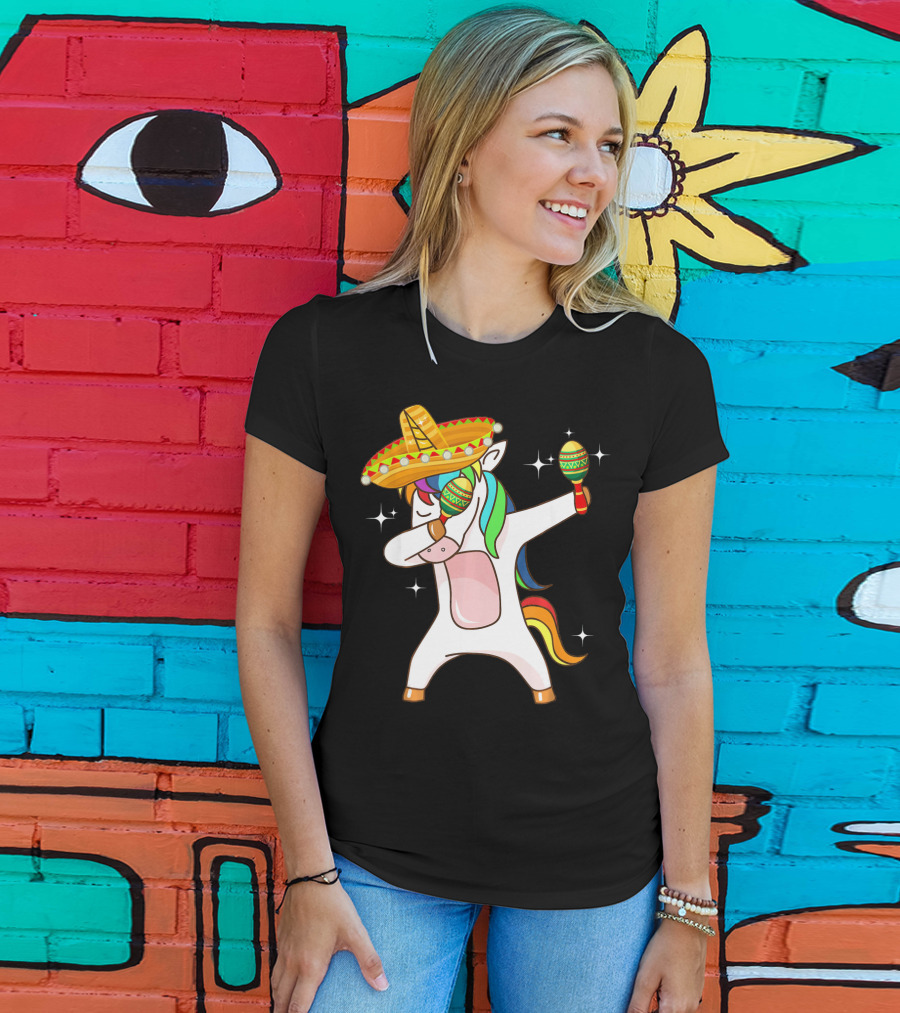 Dabbing Unicorn Sombrero Maracas Cinco De Mayo T-Shirt
