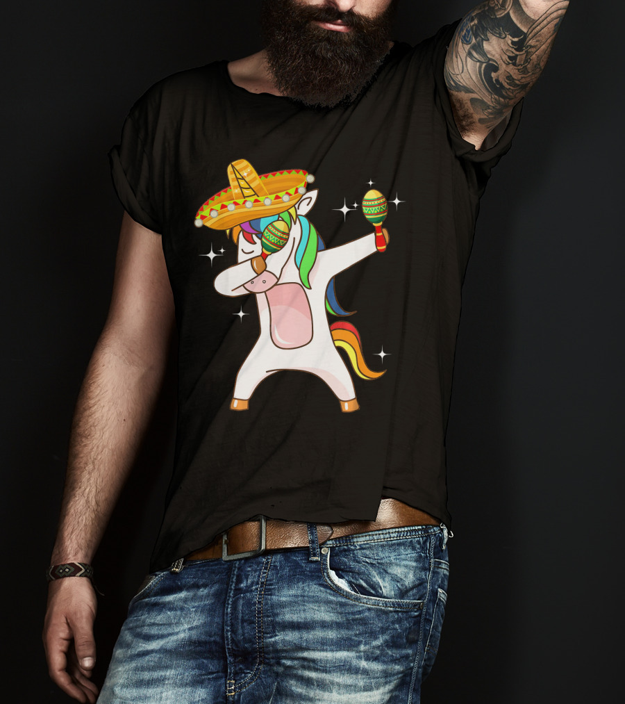Dabbing Unicorn Sombrero Maracas Cinco De Mayo T-Shirt