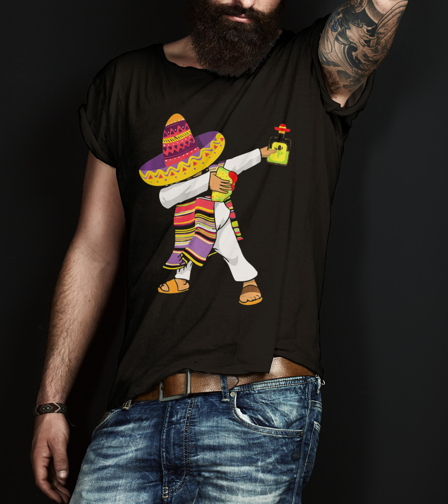Mexican Poncho Dabbing Sombrero Cinco De Mayo Tequila T-Shirt