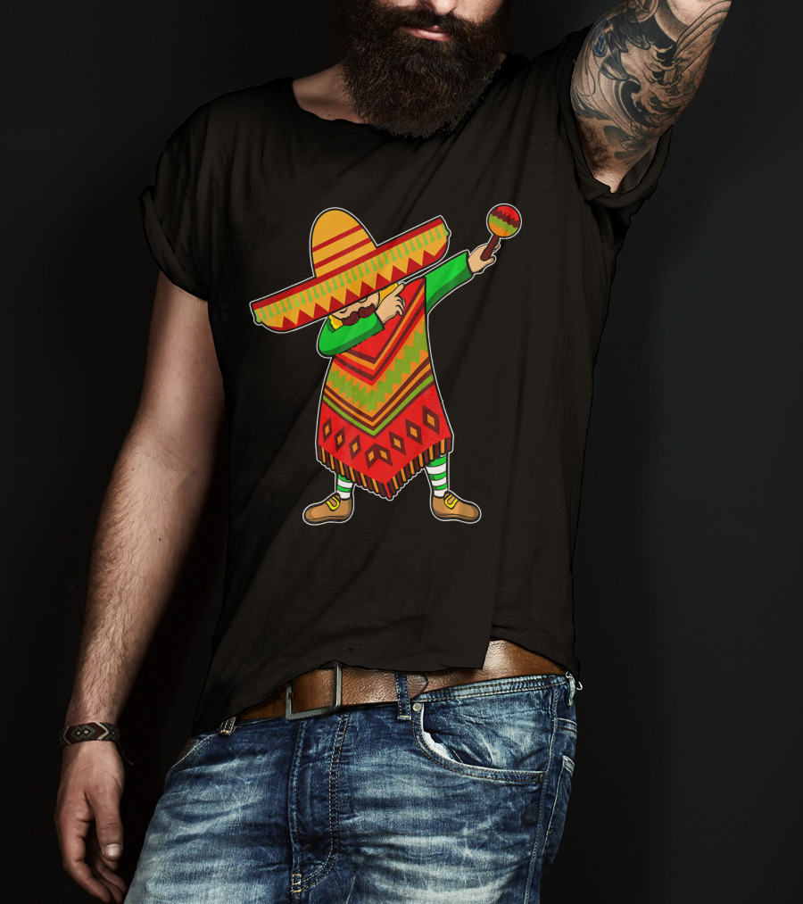 Cinco De Mayo Sombrero Poncho Dab With Maraca T-Shirt