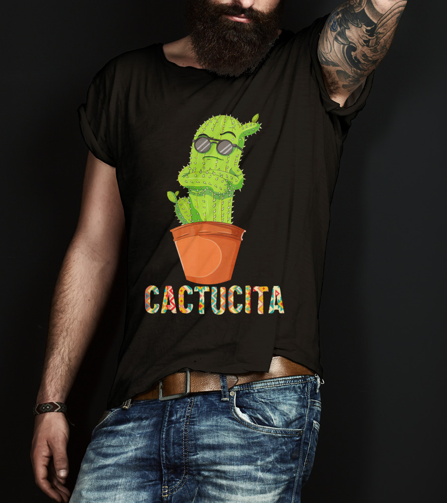 Mamacita Cactus Cactucita Cinco De Mayo Cactus With Sunglasses In Pot T-Shirt