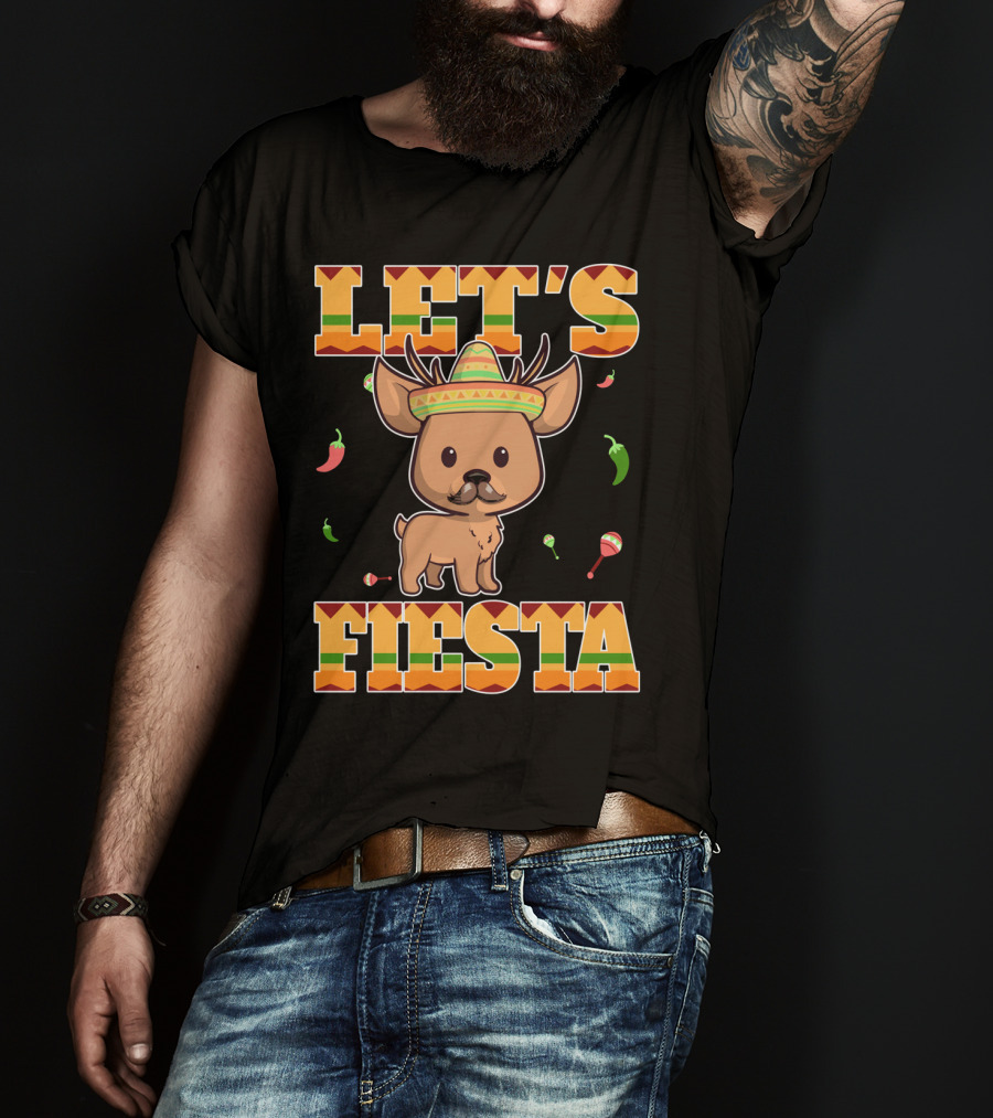 Let's Fiesta Deer Cinco De Mayo Mexican Sombrero Peppers Maracas T-Shirt