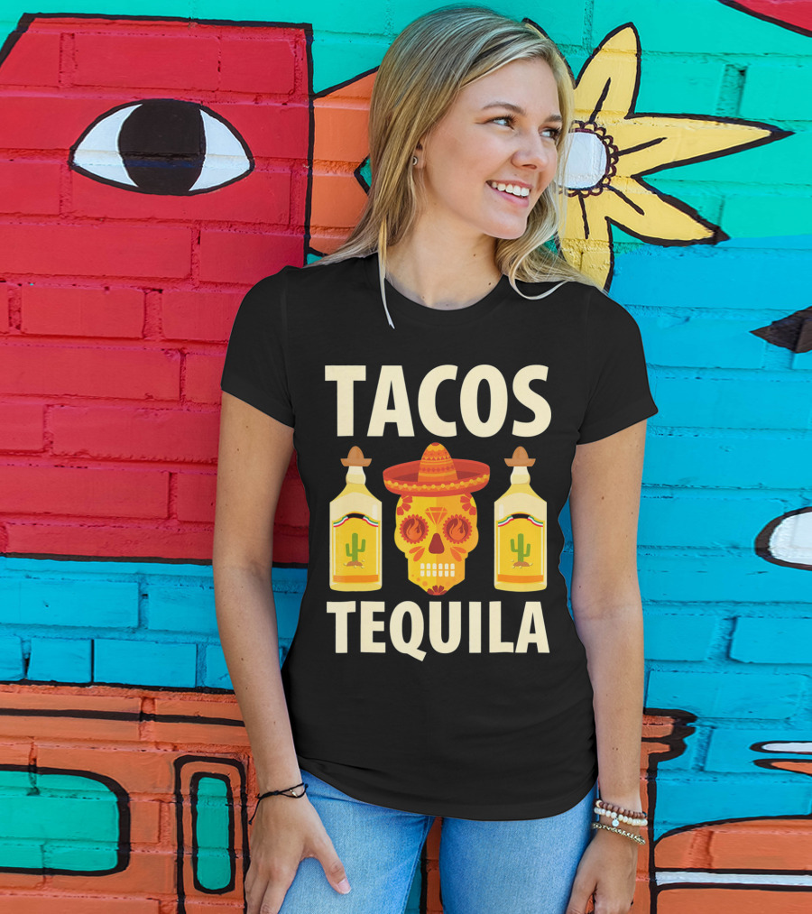 Cinco De Mayo Tacos Tequila Skull And Bottles T-Shirt