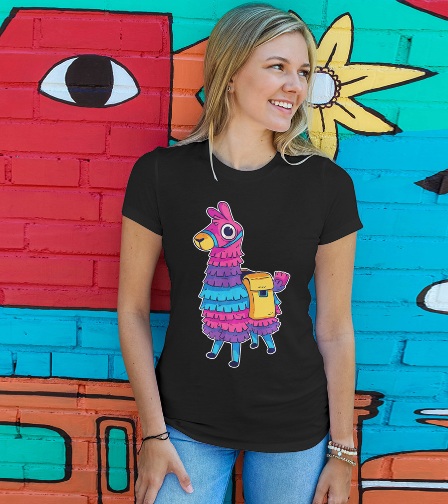 Llama Pinata Funny Festive Fiesta Party With Colorful Backpack T-Shirt