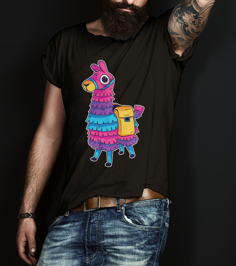 Llama Pinata Funny Festive Fiesta Party With Colorful Backpack T-Shirt