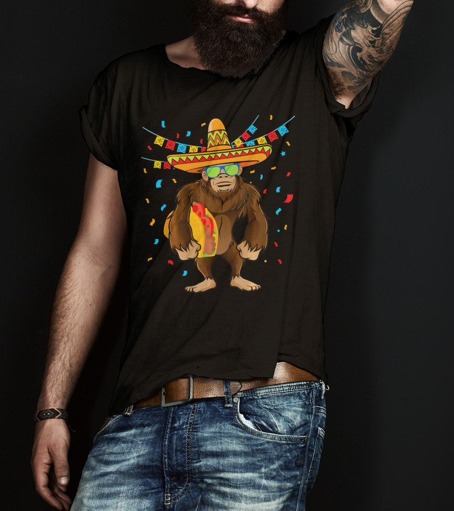 Bigfoot Sombrero Taco Cinco De Mayo Festive T-Shirt