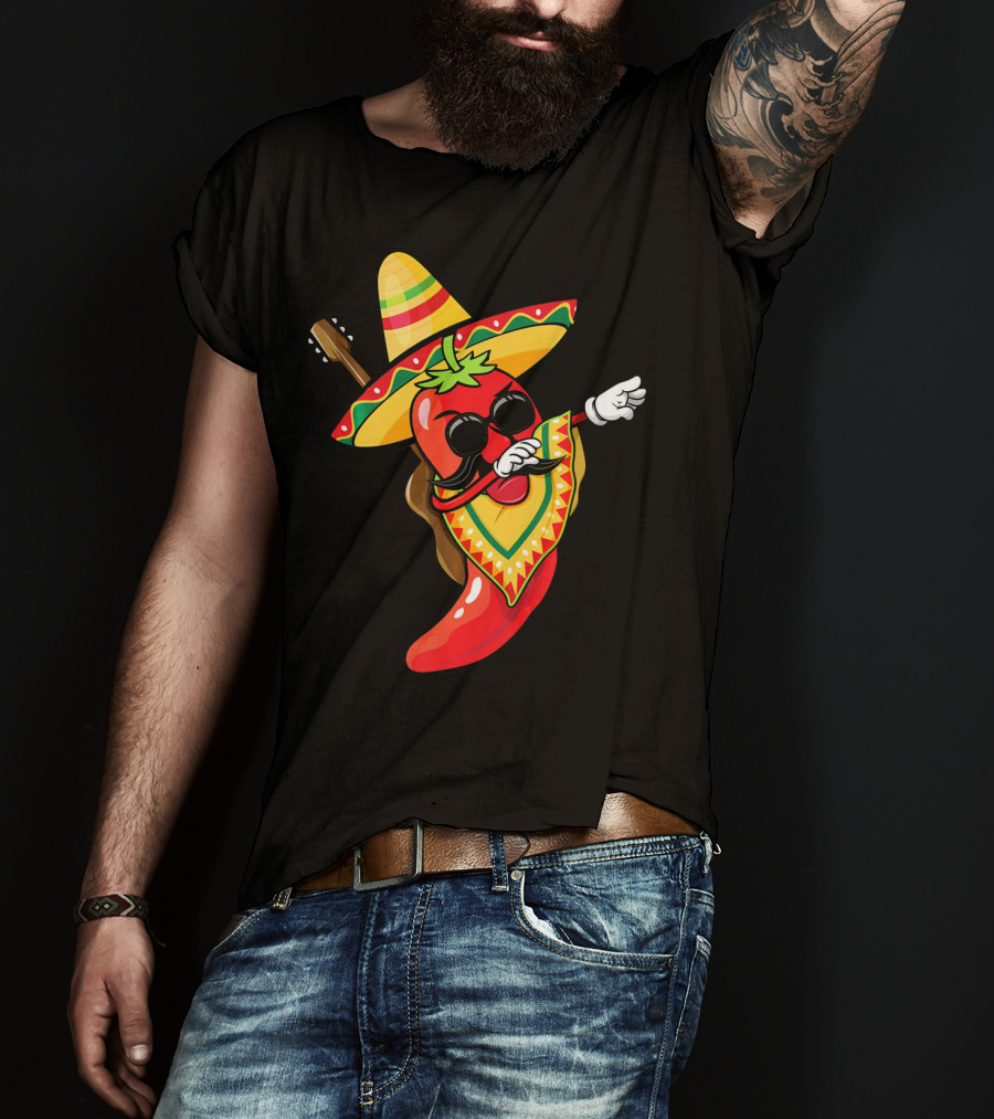 Mexican Poncho Cinco De Mayo Dabbing Jalapeño Sombrero Mustache Guitar T-Shirt