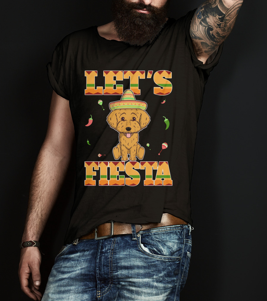 Let's Fiesta Goldendoodle Dog Cinco De Mayo Sombrero Maracas Peppers T-Shirt
