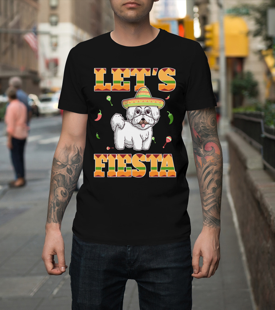 Let's Fiesta Bichon Frise Dog Cinco De Mayo Sombrero Peppers Maracas T-Shirt