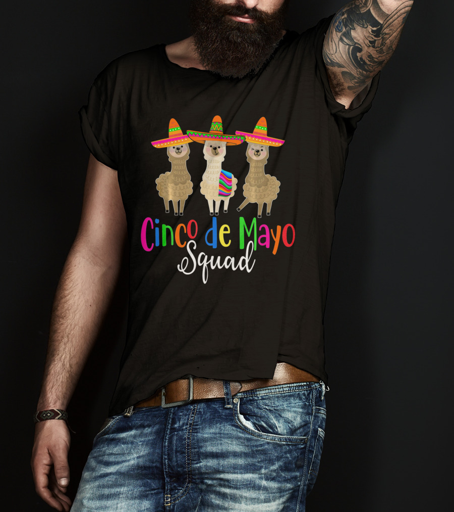 Cinco De Mayo Squad Llama Alpaca Trio Sombrero T-Shirt