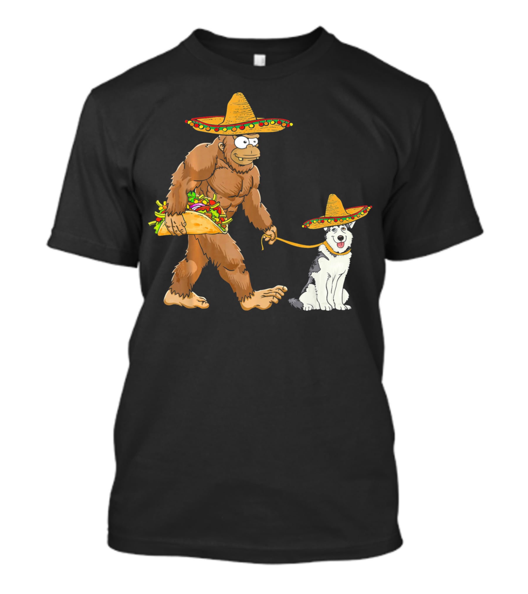 Bigfoot Husky Dog Taco Sombrero Cinco De Mayo T-Shirt