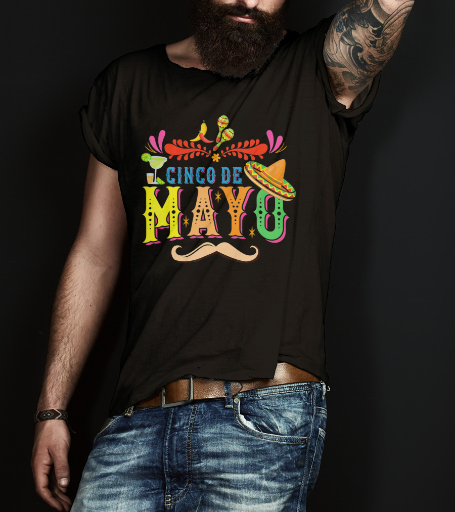 Cinco De Mayo Fiesta Sombrero Maracas Mustache T-Shirt